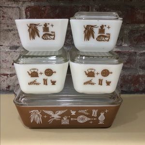 Vtg Pyrex Square Casserole Set Early American 9 pc